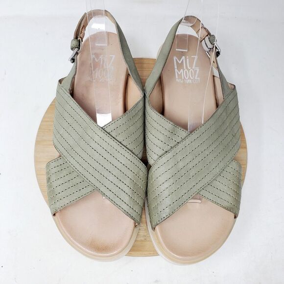 Miz Mooz Sandals Womens 42 Sage Green Leather Heel Strap Boho Summer Kind Shoes - Picture 4 of 12